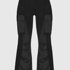 Woman Trousers CARGO PANTS & JOGGERS Dipped Waist Crinkled Nylon Cargo Trousers - Black