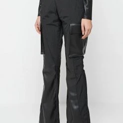 Woman Trousers CARGO PANTS & JOGGERS Dipped Waist Crinkled Nylon Cargo Trousers - Black