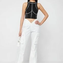 Woman Trousers CARGO PANTS & JOGGERS Dipped Waist Crinkled Nylon Cargo Trousers - White