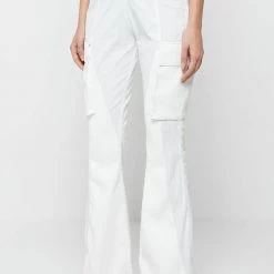 Woman Trousers CARGO PANTS & JOGGERS Dipped Waist Crinkled Nylon Cargo Trousers - White