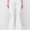 Woman Trousers CARGO PANTS & JOGGERS Dipped Waist Crinkled Nylon Cargo Trousers - White