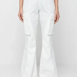 Woman Trousers CARGO PANTS & JOGGERS Dipped Waist Crinkled Nylon Cargo Trousers - White