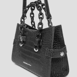 Woman Accessories Dipped Handle Vegan Croc Tote Bag - Black