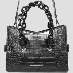 Woman Accessories Dipped Handle Vegan Croc Tote Bag - Black