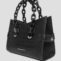 Woman Accessories Dipped Handle Vegan Croc Tote Bag - Black