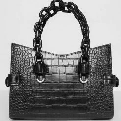 Woman Accessories Dipped Handle Vegan Croc Tote Bag - Black