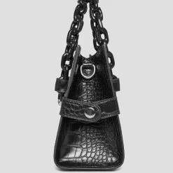 Woman Accessories Dipped Handle Vegan Croc Tote Bag - Black
