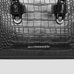 Woman Accessories Dipped Handle Vegan Croc Tote Bag - Black