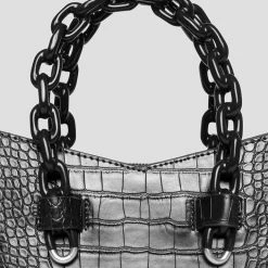 Woman Accessories Dipped Handle Vegan Croc Tote Bag - Black
