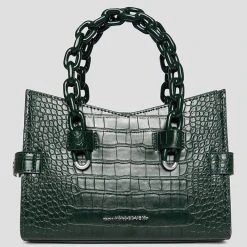 Woman Accessories Dipped Handle Vegan Croc Tote Bag - Forest Green