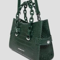 Woman Accessories Dipped Handle Vegan Croc Tote Bag - Forest Green