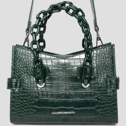 Woman Accessories Dipped Handle Vegan Croc Tote Bag - Forest Green