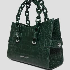 Woman Accessories Dipped Handle Vegan Croc Tote Bag - Forest Green