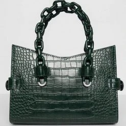Woman Accessories Dipped Handle Vegan Croc Tote Bag - Forest Green
