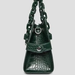 Woman Accessories Dipped Handle Vegan Croc Tote Bag - Forest Green