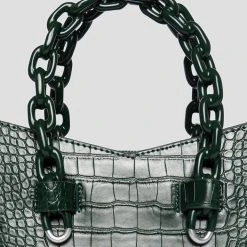 Woman Accessories Dipped Handle Vegan Croc Tote Bag - Forest Green