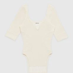 Woman Tops Dipped Hem Sleeved Ribbed Top - Beige TOPS & T SHIRTS