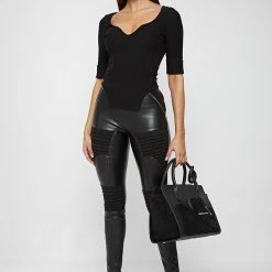 Woman Tops Dipped Hem Sleeved Ribbed Top - Black TOPS & T SHIRTS