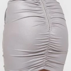 Woman Skirts CO-ORDS Dipped Waist Ruched Skirt - Metallic Grey