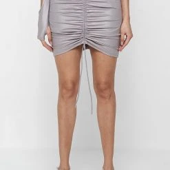 Woman Skirts CO-ORDS Dipped Waist Ruched Skirt - Metallic Grey