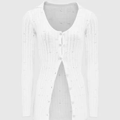 Woman Tops Distressed Knitted Longline Cardigan - White TOPS & T SHIRTS