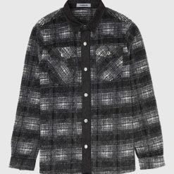 Man Shirts Check Shirt With Denim - Black