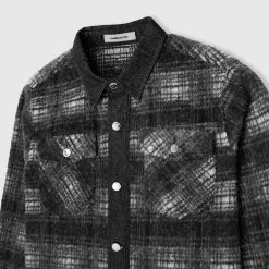 Man Shirts Check Shirt With Denim - Black