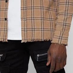 Man Shirts Distressed Check Shirt - Beige