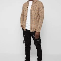 Man Shirts Distressed Check Shirt - Beige
