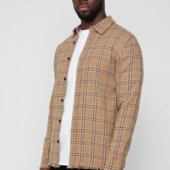 Man Shirts Distressed Check Shirt - Beige