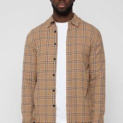 Man Shirts Distressed Check Shirt - Beige