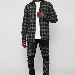 Man Shirts Distressed Check Shirt - Black