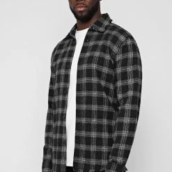 Man Shirts Distressed Check Shirt - Black