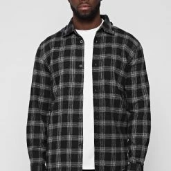 Man Shirts Distressed Check Shirt - Black