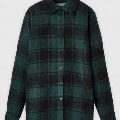 Man Shirts Distressed Check Overshirt - Forest Green