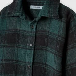 Man Shirts Distressed Check Overshirt - Forest Green