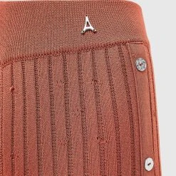 Woman Leggings Distressed Knitted Leggings With Button Detail - Rust