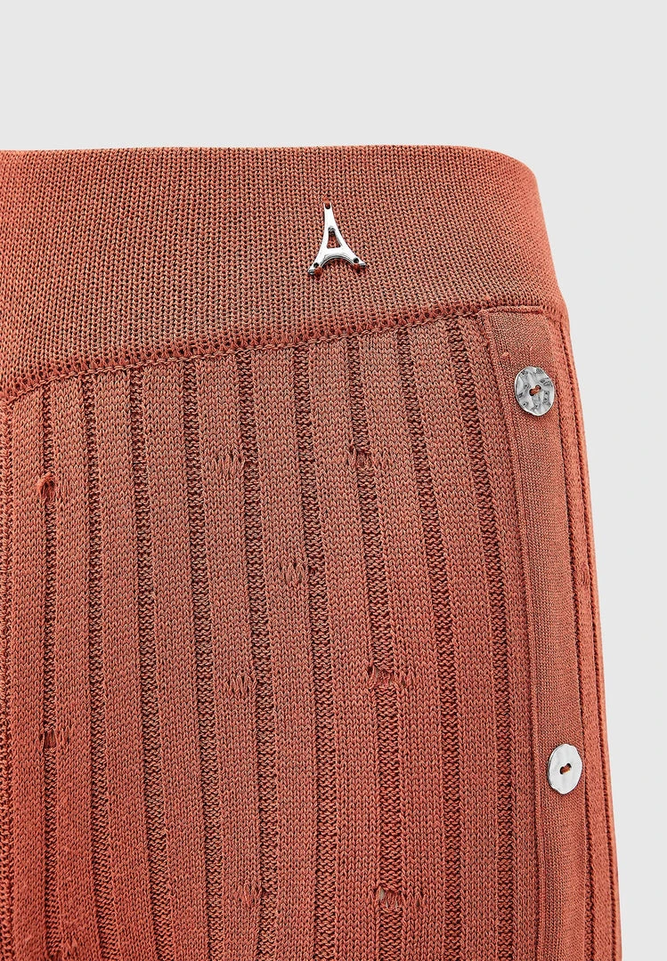 Woman Leggings Distressed Knitted Leggings With Button Detail - Rust