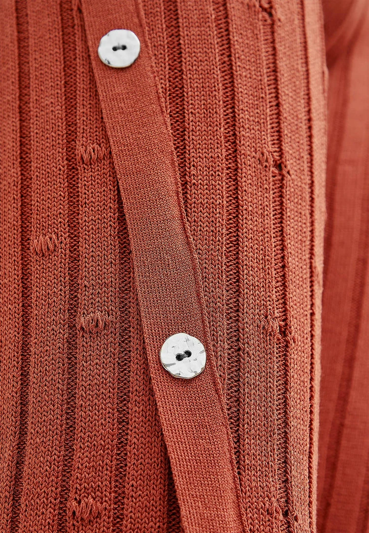 Woman Leggings Distressed Knitted Leggings With Button Detail - Rust