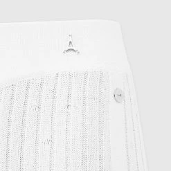 Woman Leggings Distressed Knitted Leggings With Button Detail - White