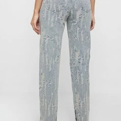 Woman Denim Distressed Mom Jeans - Ecru
