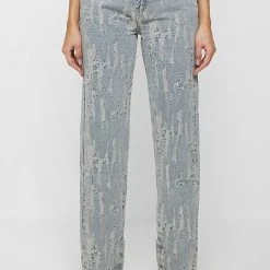 Woman Denim Distressed Mom Jeans - Ecru