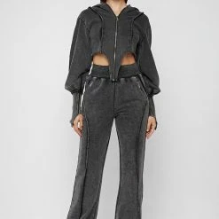 Woman Tracksuits Distressed Oversized Joggers - Washed Black