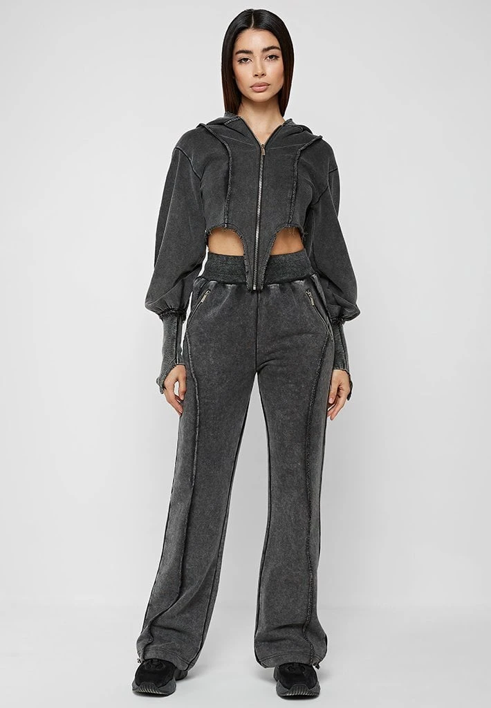 Woman Tracksuits Distressed Oversized Joggers - Washed Black