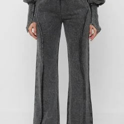 Woman Tracksuits Distressed Oversized Joggers - Washed Black