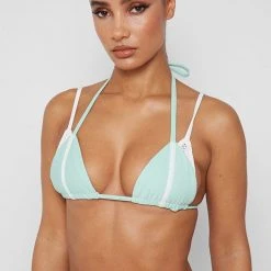 Woman Swim SWIMWEAR Double Layer Mesh Bikini Top - White/Mint