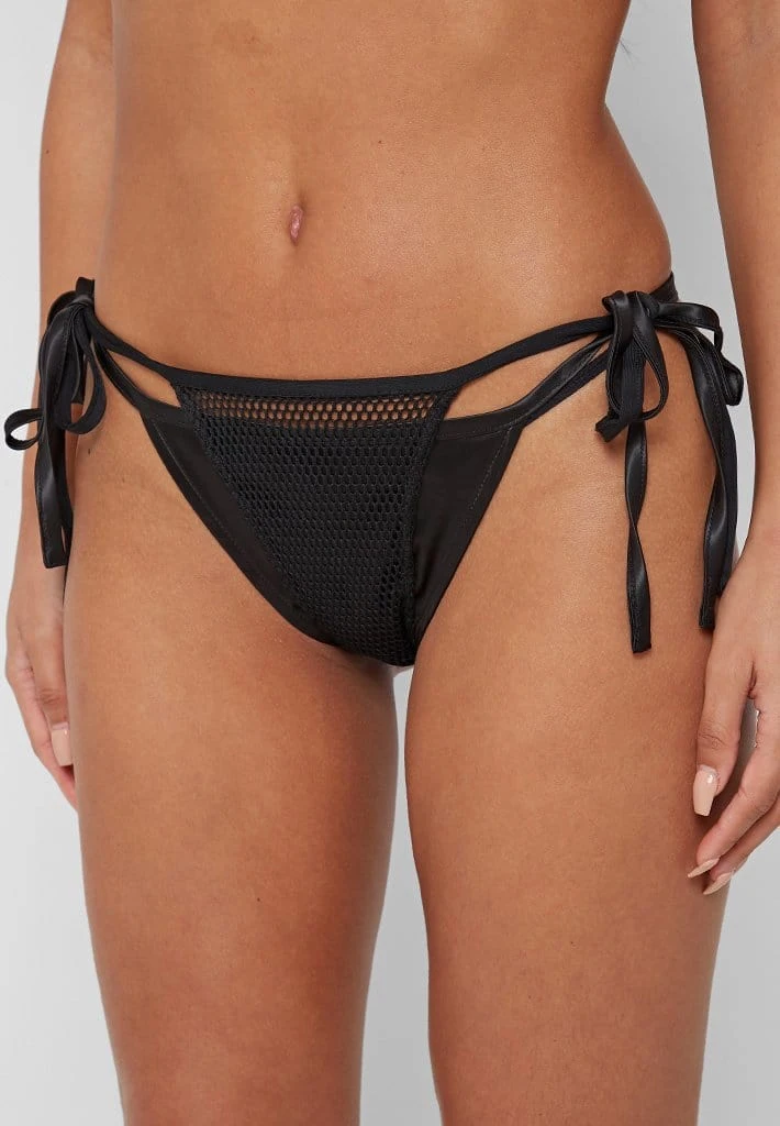 Woman Swim Double Layer Satin And Mesh Bikini Bottoms - Black