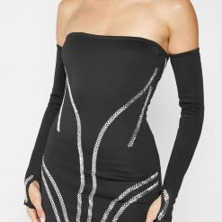 Woman Dresses Embellished Mini Dress With Sleeves - Black