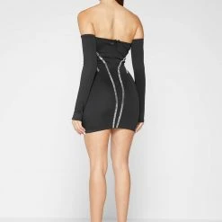 Woman Dresses Embellished Mini Dress With Sleeves - Black