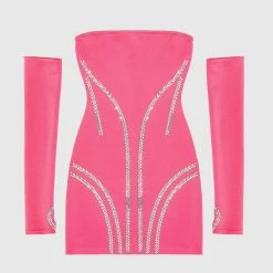 Woman Dresses Embellished Mini Dress With Sleeves - Pink